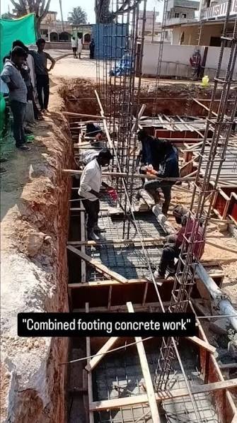 Combined footing concrete work at a small building site