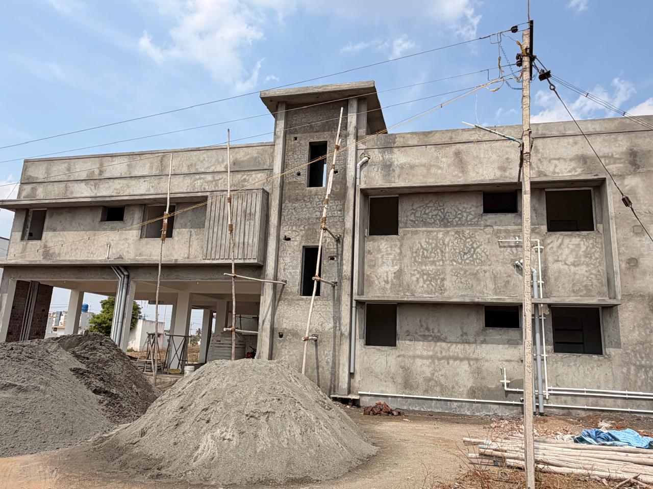Independent house under construction, side view