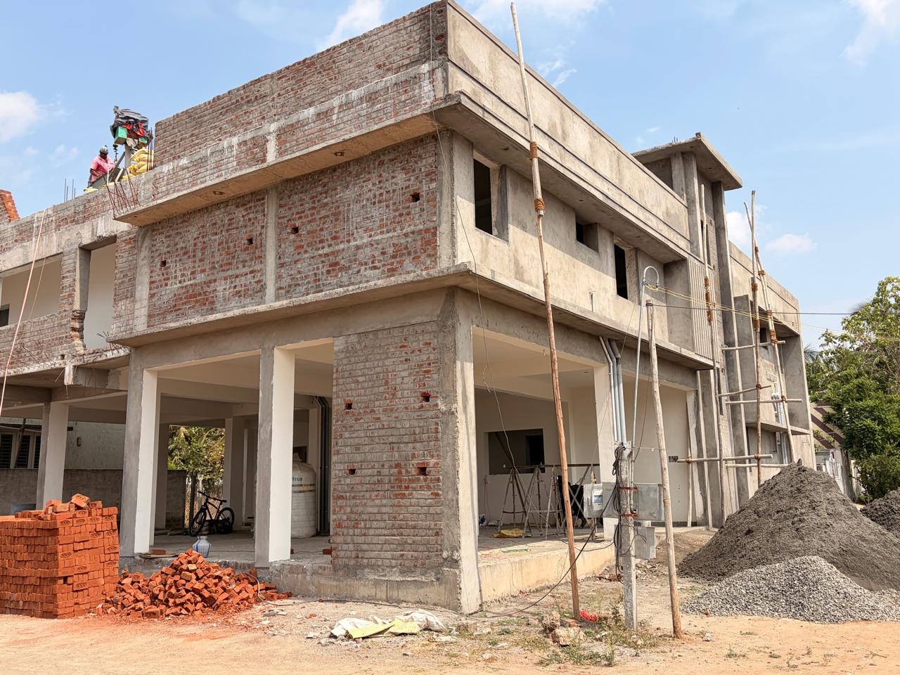 Independent house under construction with brick infill